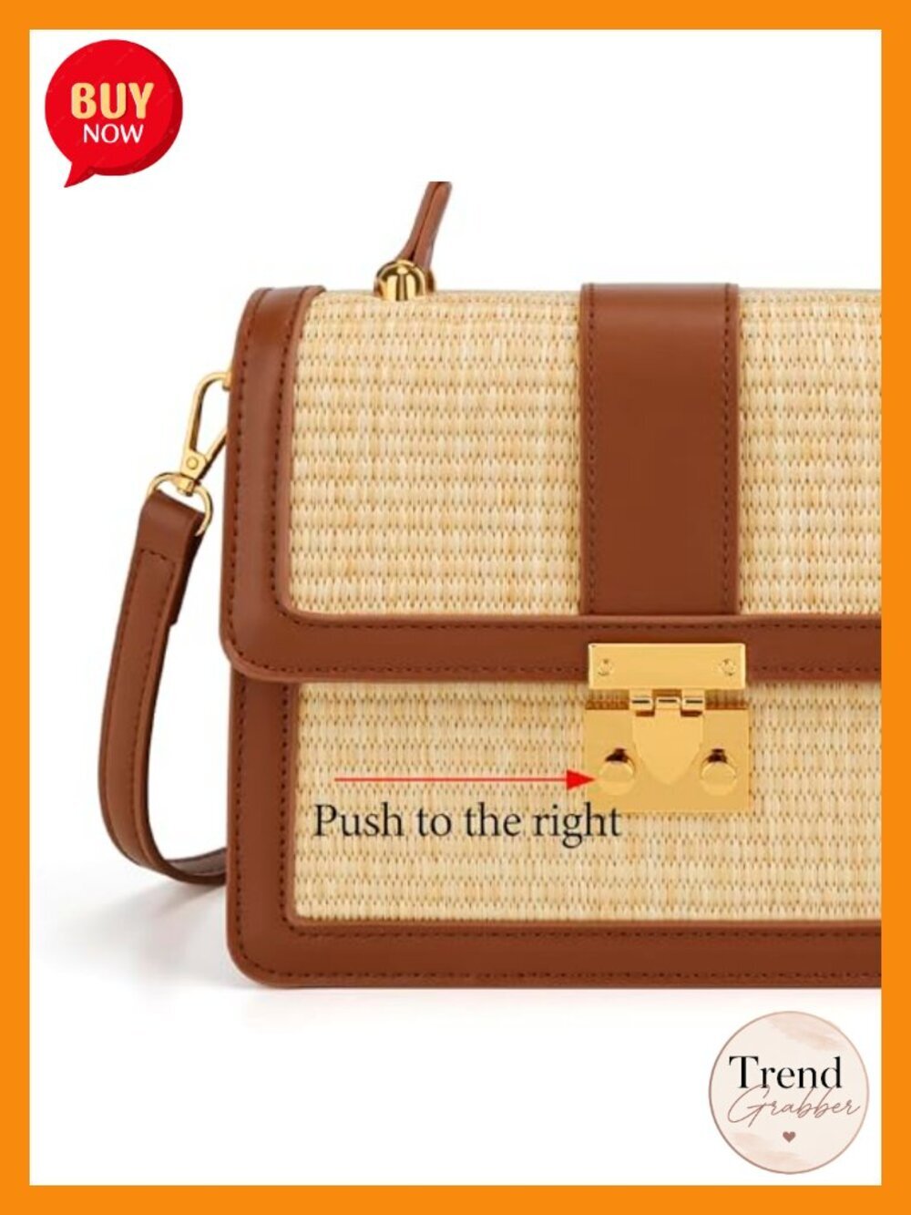 Straw Crossbody Bag with Adjustable Strap - Summer Beach Shoulder Purse - Picture 3 of 6